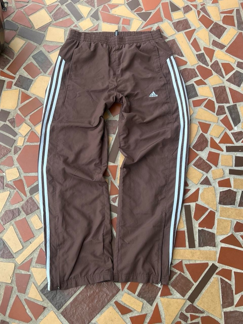 Y2K Style Adidas Brown Track Pants with Blue Triple Stripes